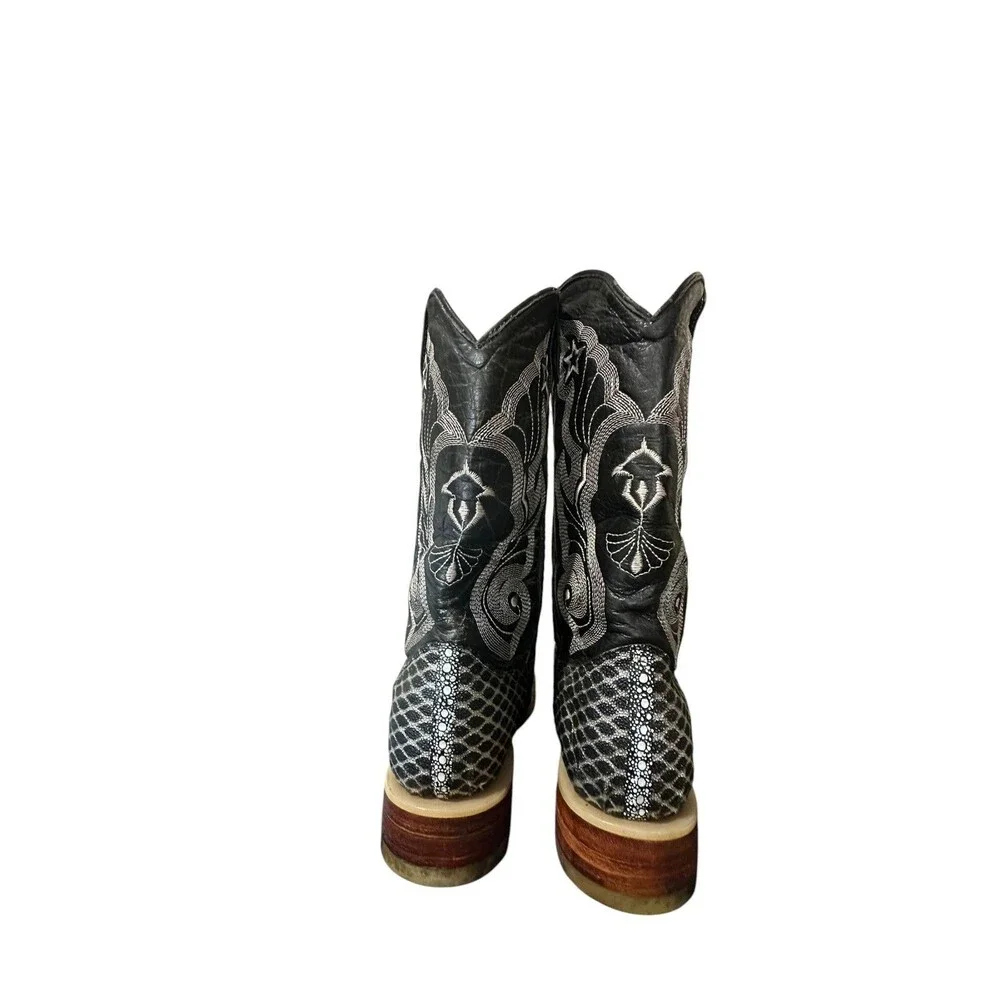 Tino Boots Black Python Snake Print Mens Size 6 A Snip Toe Western Mid Calf